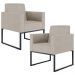 Kit 02 Poltronas Decorativas para Sala Recepção Base Fixa De Metal Helô L02 Linho Bege - Lyam Decor