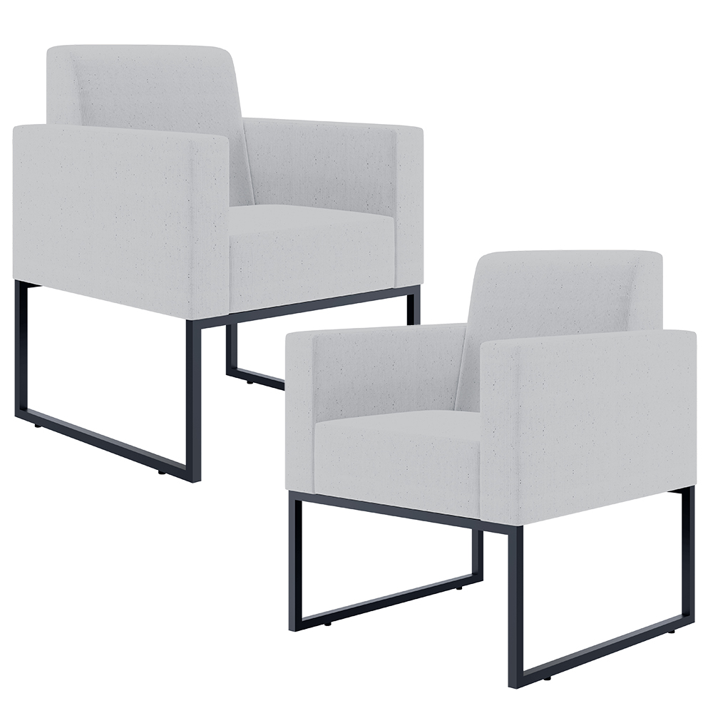 Kit 02 Poltronas Decorativas para Sala Recepção Base Fixa De Metal Helô L02 Linho Cinza - Lyam Decor