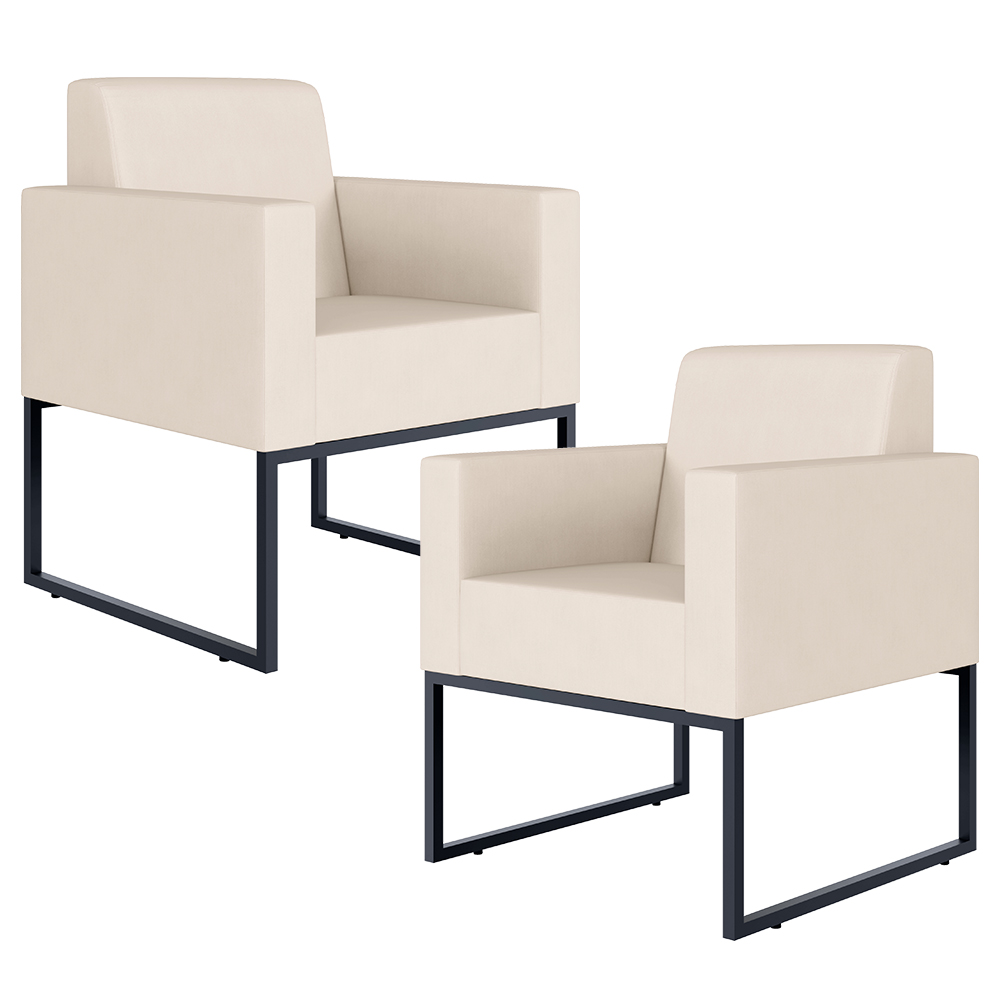 Kit 02 Poltronas Decorativas para Sala Recepção Base Fixa De Metal Helô L02 Suede Bege - Lyam Decor