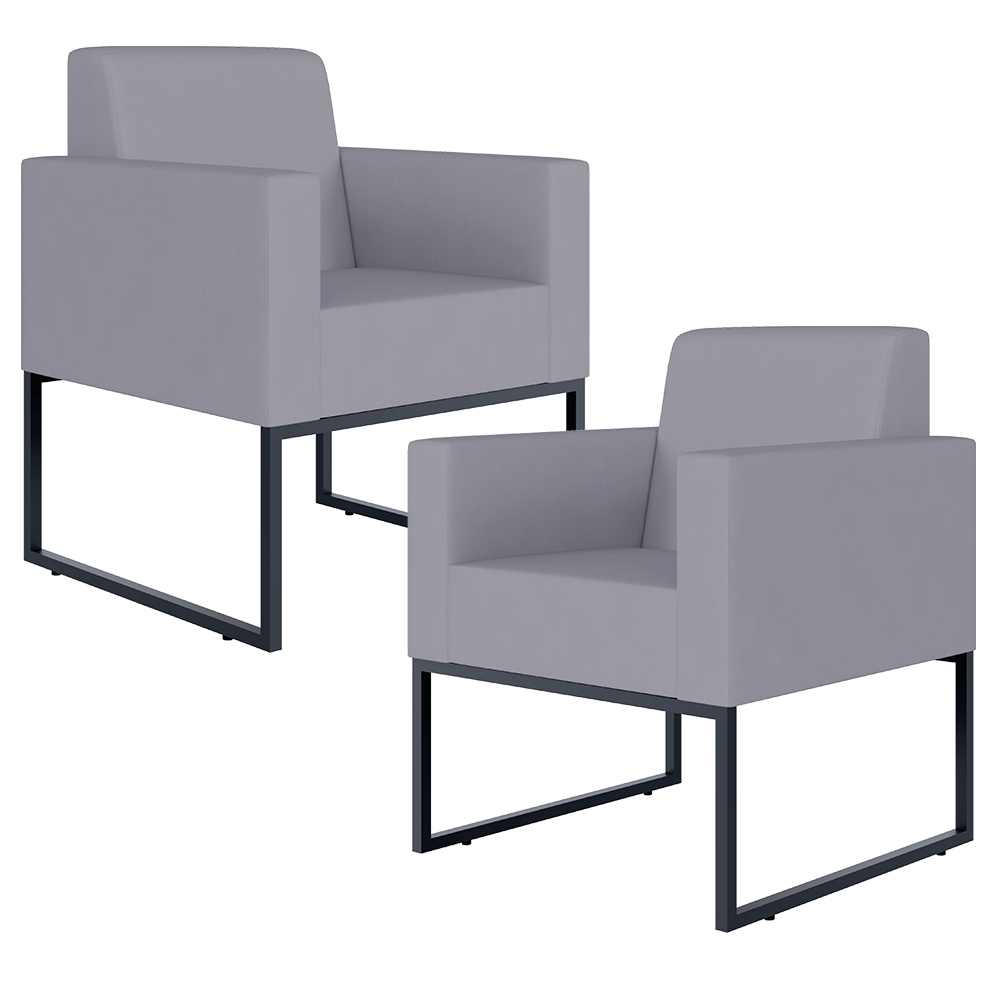Kit 02 Poltronas Decorativas para Sala Recepção Base Fixa De Metal Helô L02 Suede Cinza - Lyam Decor