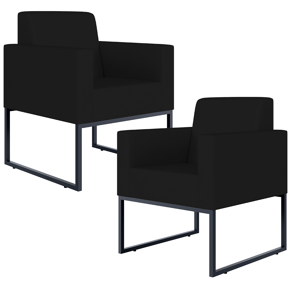 Kit 02 Poltronas Decorativas para Sala Recepção Base Fixa De Metal Helô L02 Suede Preto - Lyam Decor