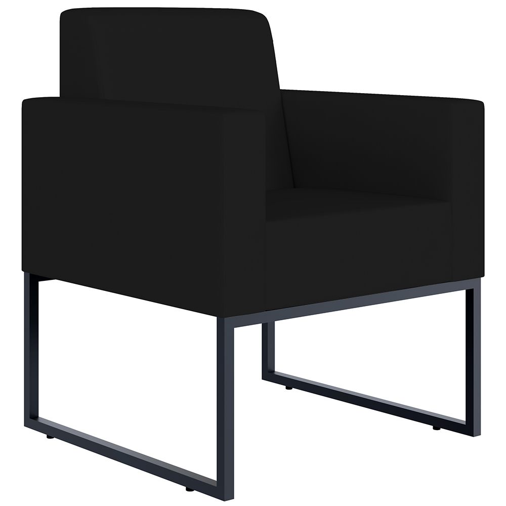 Kit 02 Poltronas Decorativas para Sala Recepção Base Fixa De Metal Helô L02 Suede Preto - Lyam Decor