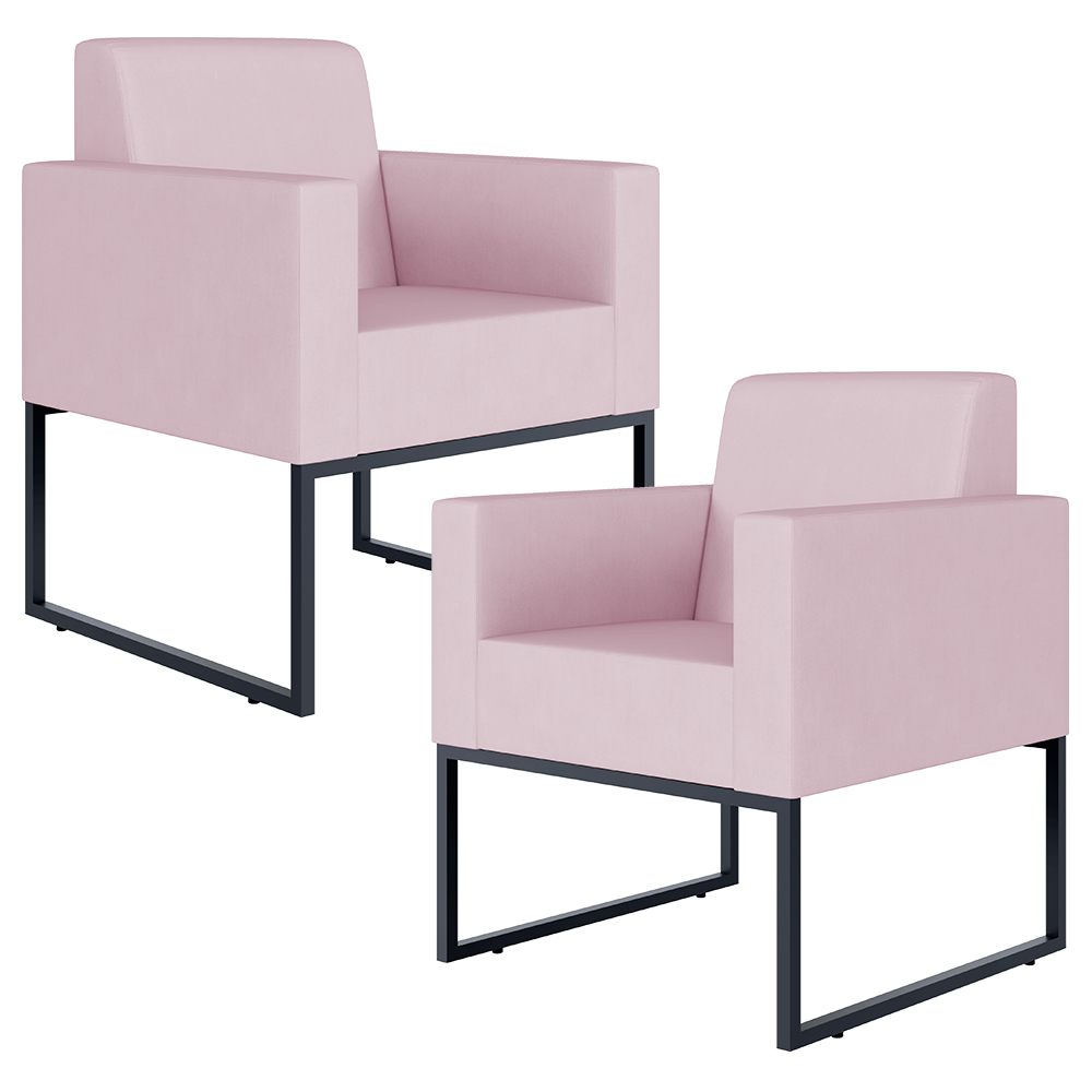 Kit 02 Poltronas Decorativas para Sala Recepção Base Fixa De Metal Helô L02 Suede Rosê - Lyam Decor