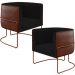 Kit 02 Poltronas Fixas Base Aço Cobre Betina D02 Veludo Preto C-300 Corano Marrom - Lyam Decor