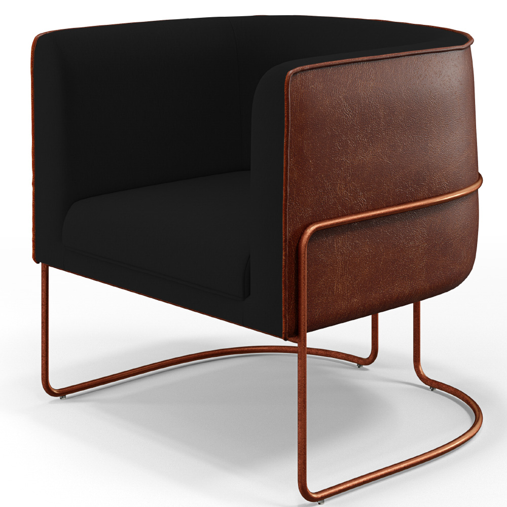 Kit 02 Poltronas Fixas Base Aço Cobre Betina D02 Veludo Preto C-300 Corano Marrom - Lyam Decor