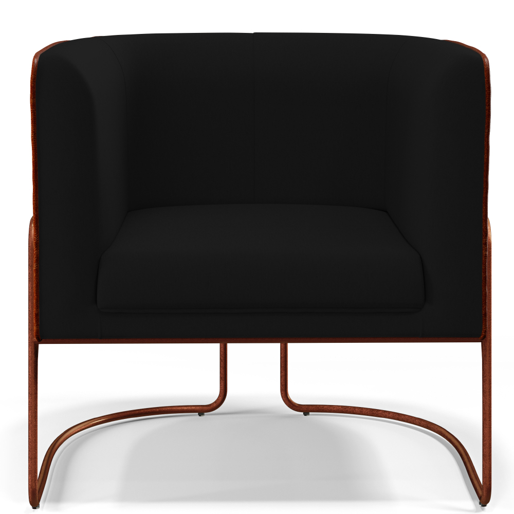 Kit 02 Poltronas Fixas Base Aço Cobre Betina D02 Veludo Preto C-300 Corano Marrom - Lyam Decor