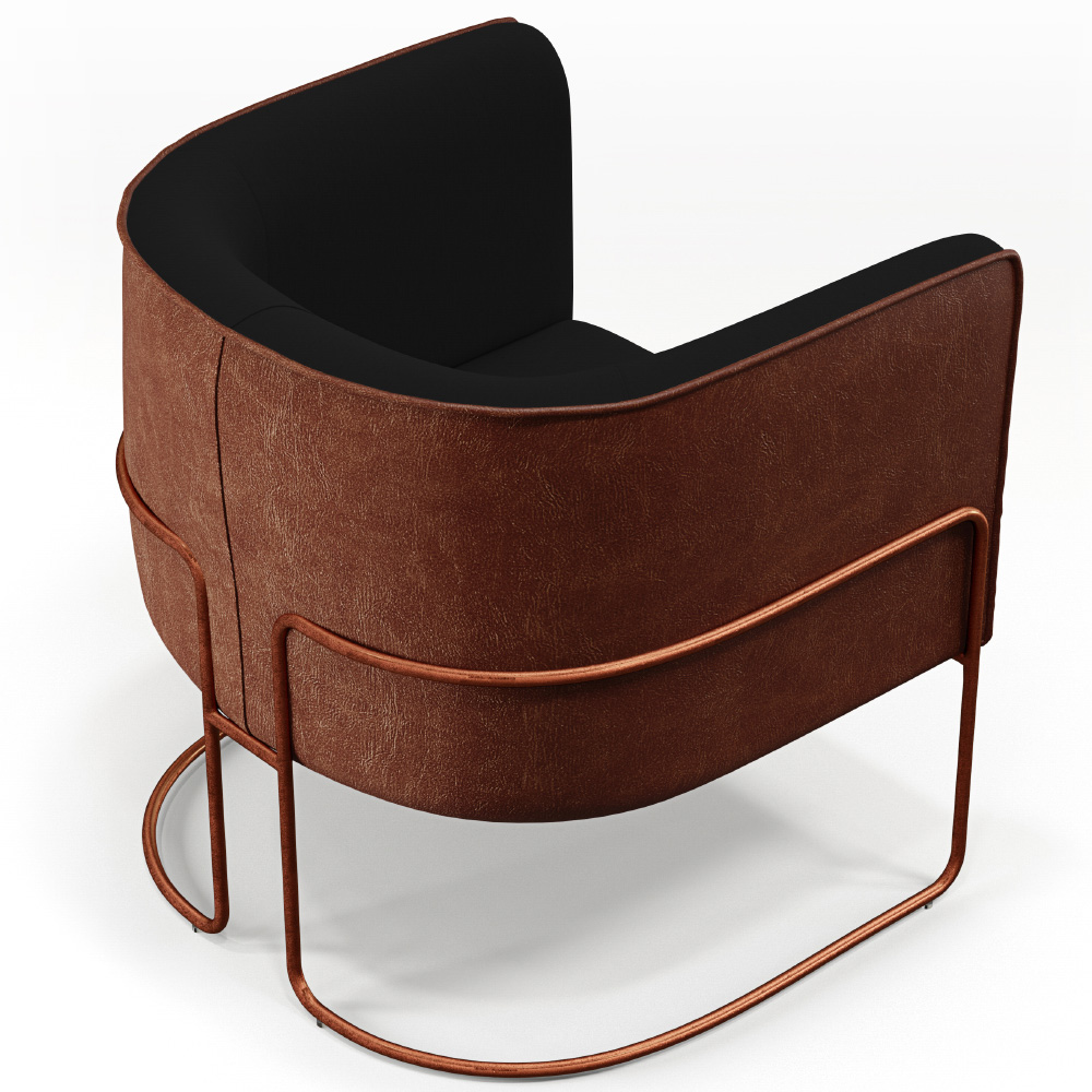 Kit 02 Poltronas Fixas Base Aço Cobre Betina D02 Veludo Preto C-300 Corano Marrom - Lyam Decor
