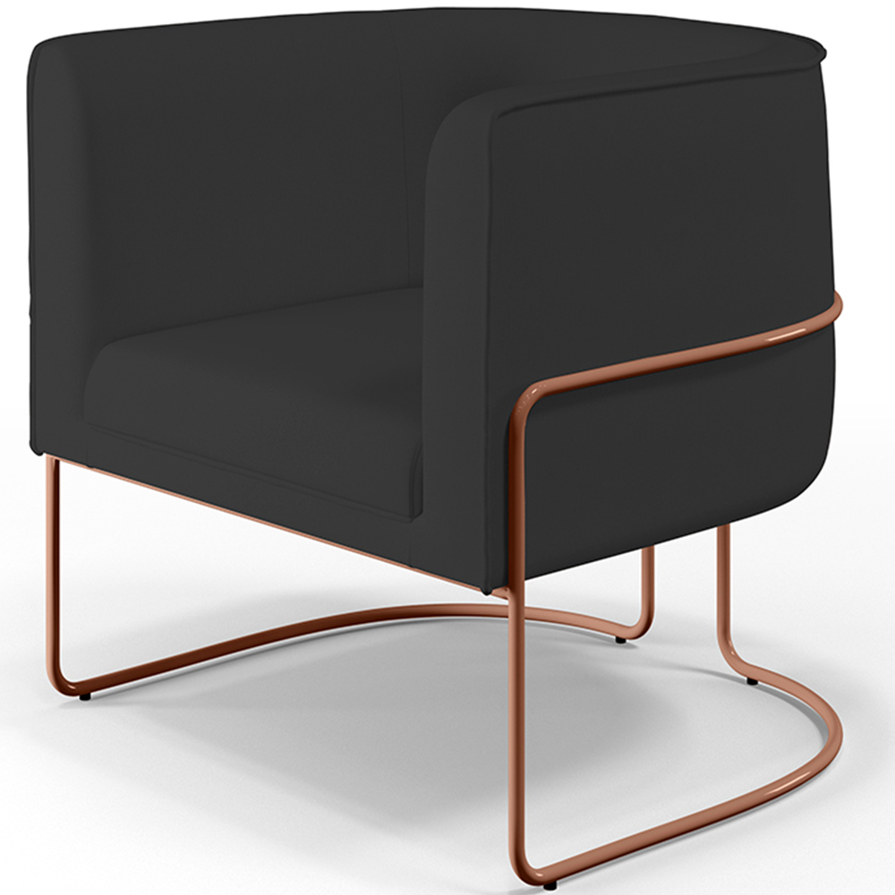 Kit 02 Poltronas Fixas Base Aço Cobre Betina D02 Veludo Preto C-300 Corano Preto - Lyam Decor