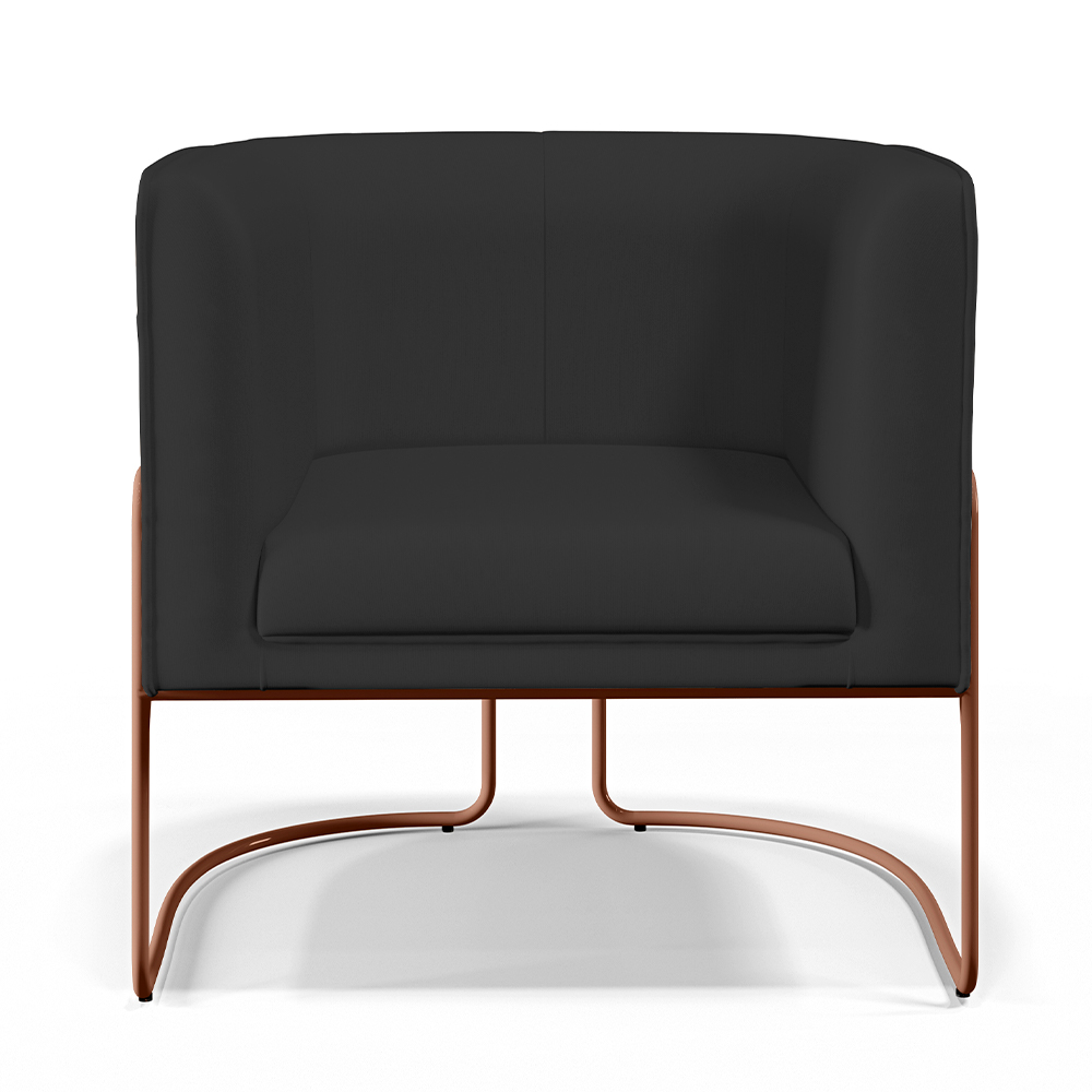 Kit 02 Poltronas Fixas Base Aço Cobre Betina D02 Veludo Preto C-300 Corano Preto - Lyam Decor