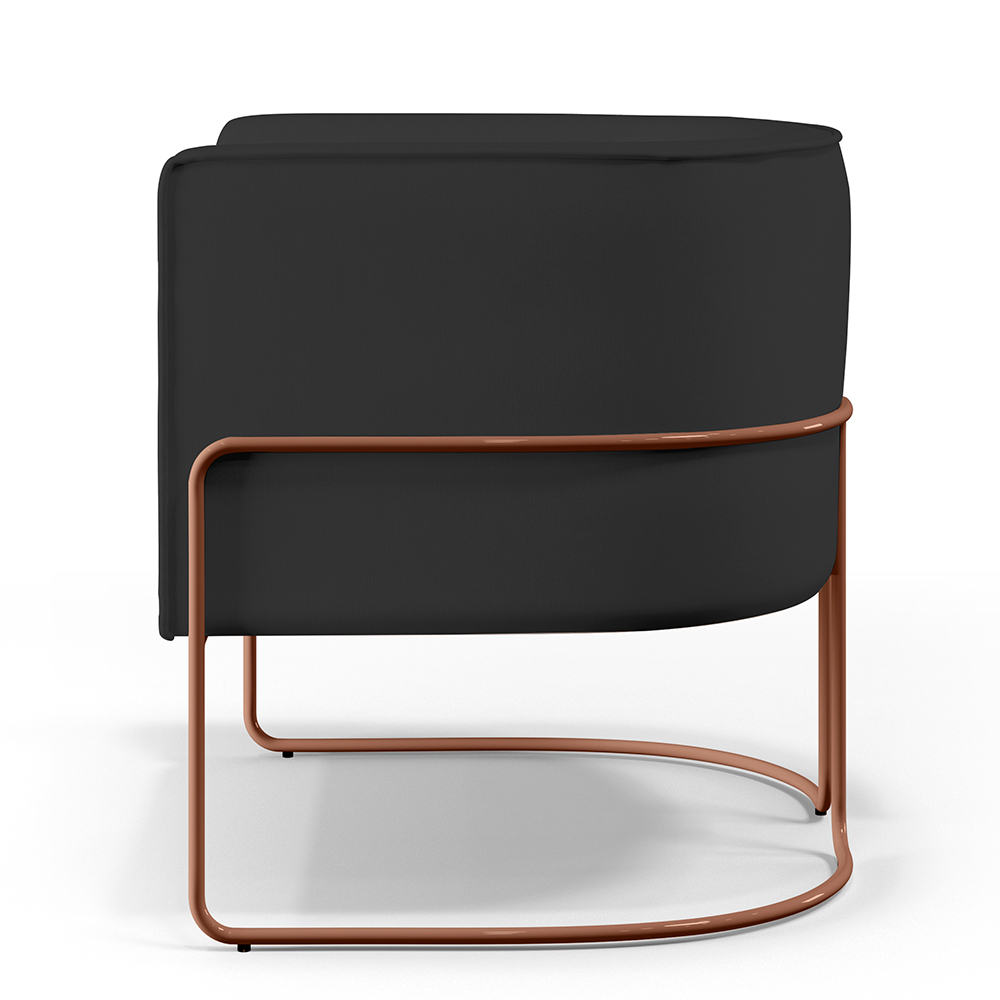 Kit 02 Poltronas Fixas Base Aço Cobre Betina D02 Veludo Preto C-300 Corano Preto - Lyam Decor