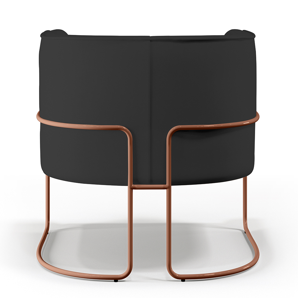 Kit 02 Poltronas Fixas Base Aço Cobre Betina D02 Veludo Preto C-300 Corano Preto - Lyam Decor