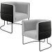 Kit 02 Poltronas Fixas Base Aço Preto Betina D02 Linho Cinza C-315 Corano Preto - Lyam Decor