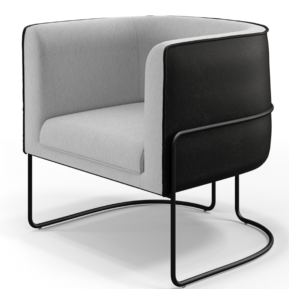 Kit 02 Poltronas Fixas Base Aço Preto Betina D02 Linho Cinza C-315 Corano Preto - Lyam Decor