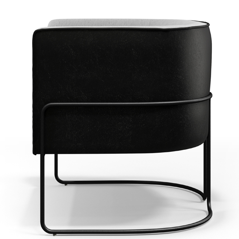 Kit 02 Poltronas Fixas Base Aço Preto Betina D02 Linho Cinza C-315 Corano Preto - Lyam Decor