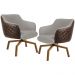 Kit 02 Poltronas Giratória Base Ka Jade D02 Linho Bege C-107 Tressê Corano Marrom - Lyam Decor