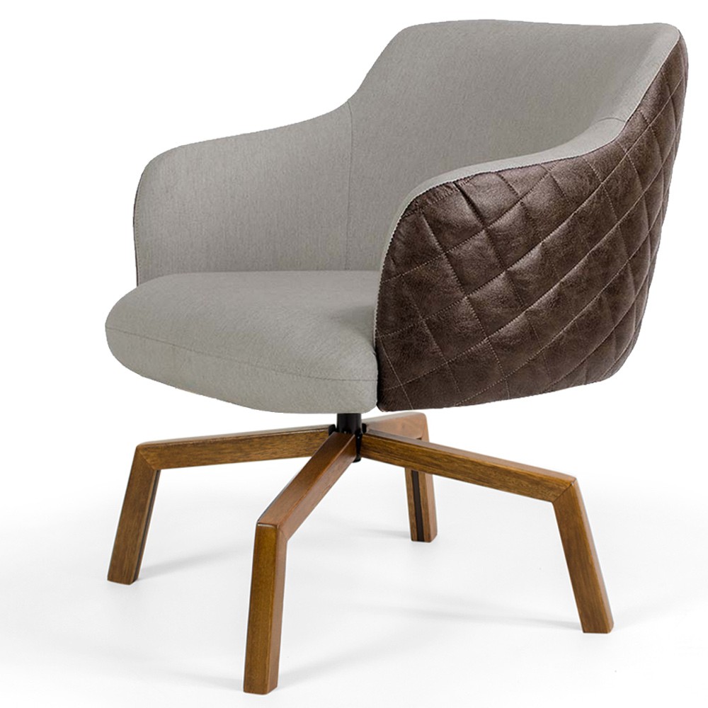Kit 02 Poltronas Giratória Base Ka Jade D02 Linho Bege C-107 Tressê Corano Marrom - Lyam Decor
