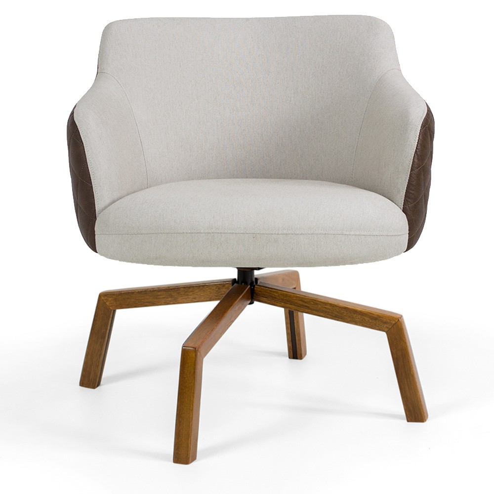 Kit 02 Poltronas Giratória Base Ka Jade D02 Linho Bege C-107 Tressê Corano Marrom - Lyam Decor