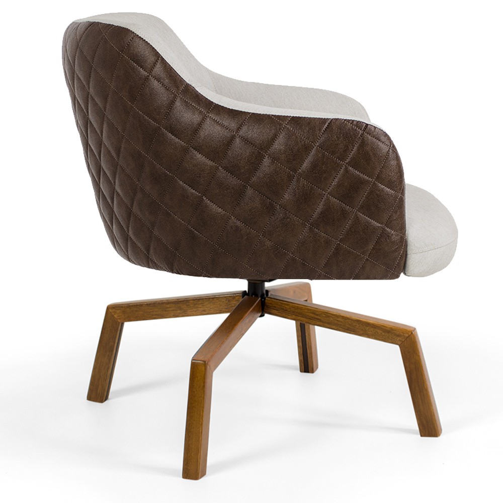 Kit 02 Poltronas Giratória Base Ka Jade D02 Linho Bege C-107 Tressê Corano Marrom - Lyam Decor