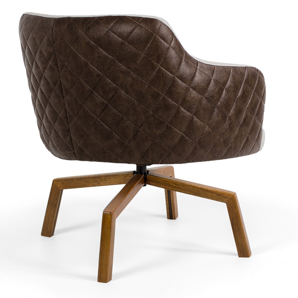 Kit 02 Poltronas Giratória Base Ka Jade D02 Linho Bege C-107 Tressê Corano Marrom - Lyam Decor