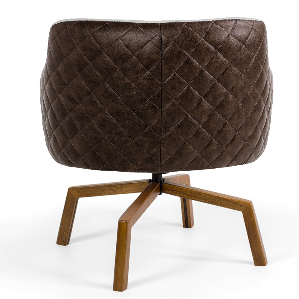 Kit 02 Poltronas Giratória Base Ka Jade D02 Linho Bege C-107 Tressê Corano Marrom - Lyam Decor