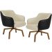 Kit 02 Poltronas Giratória Base Ka Jade D02 Linho Bege C-129 Tressê Corano Preto - Lyam Decor