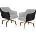 Kit 02 Poltronas Giratória Base Ka Jade D02 Linho Cinza C-315 Tressê Corano Preto - Lyam Decor