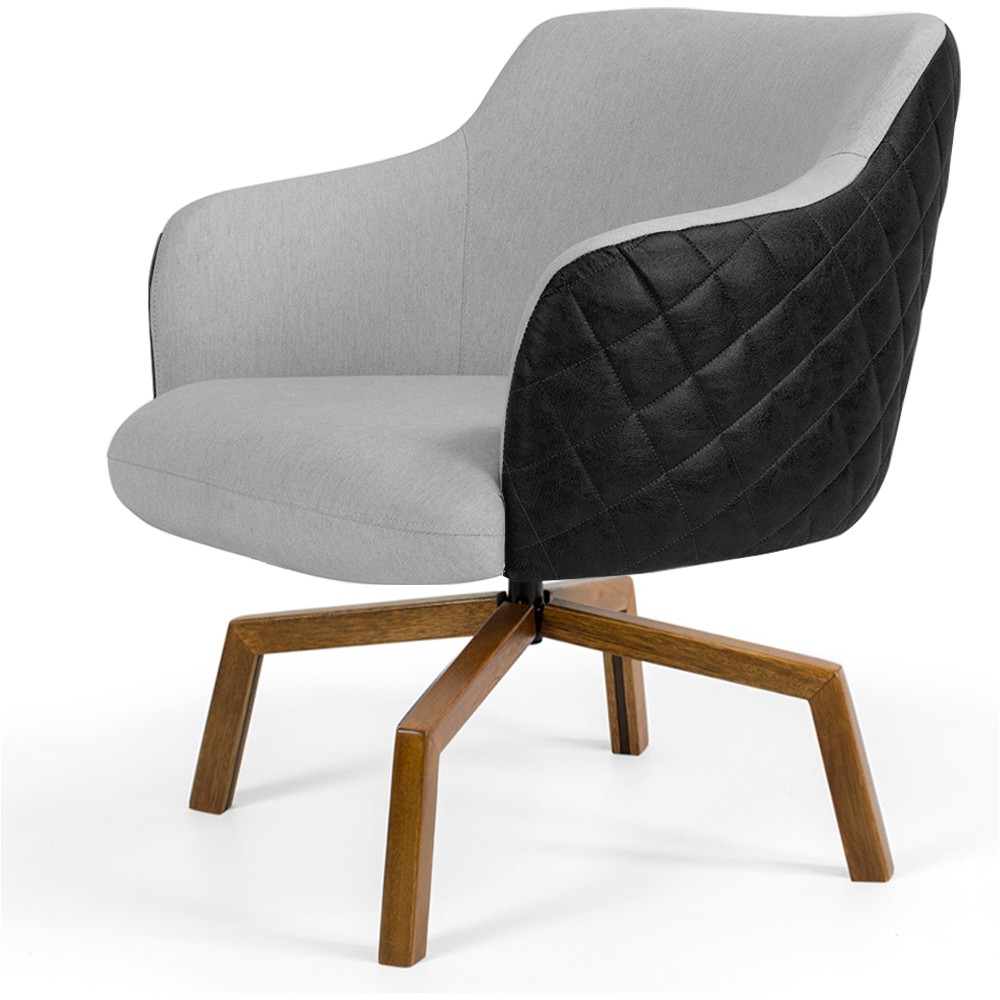 Kit 02 Poltronas Giratória Base Ka Jade D02 Linho Cinza C-315 Tressê Corano Preto - Lyam Decor