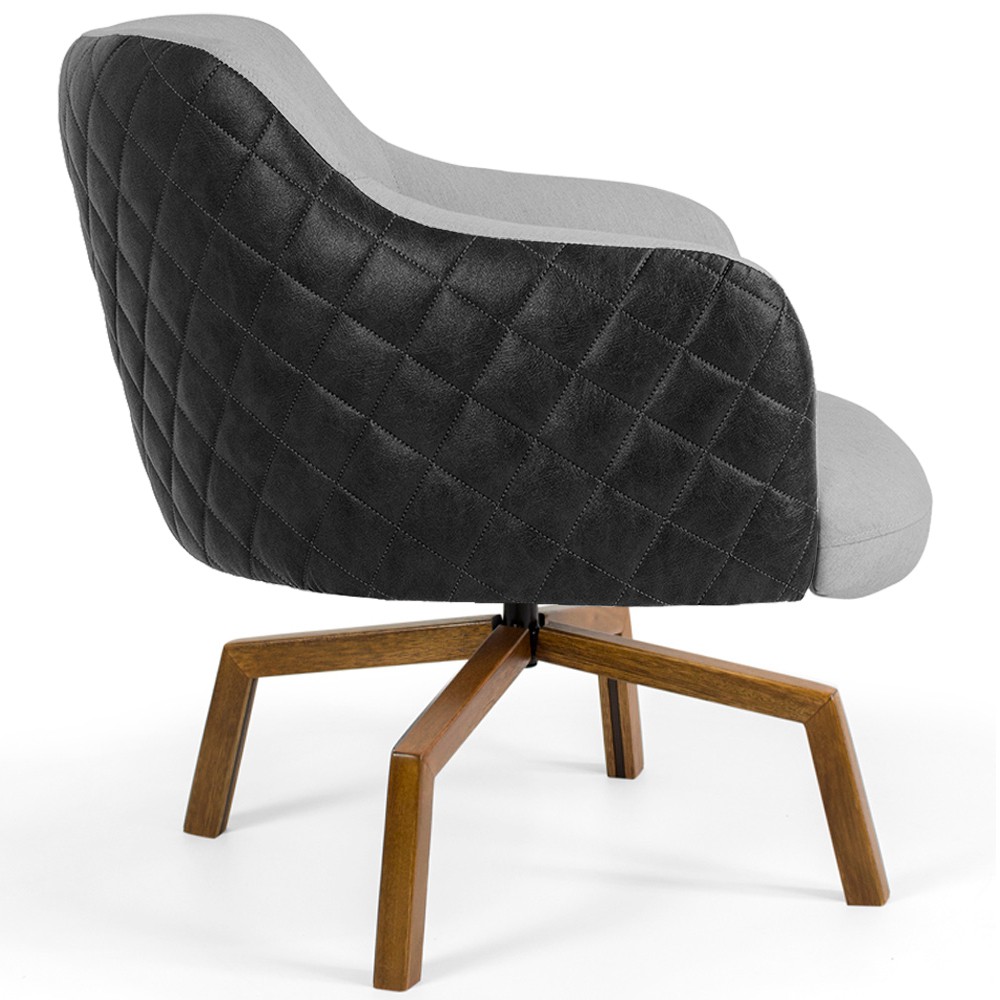 Kit 02 Poltronas Giratória Base Ka Jade D02 Linho Cinza C-315 Tressê Corano Preto - Lyam Decor