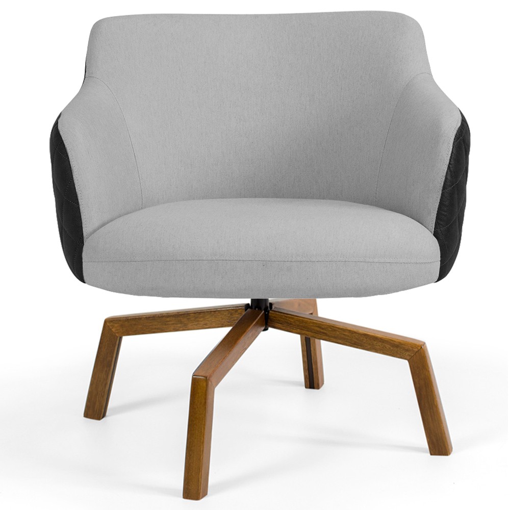 Kit 02 Poltronas Giratória Base Ka Jade D02 Linho Cinza C-315 Tressê Corano Preto - Lyam Decor