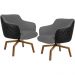 Kit 02 Poltronas Giratória Base Ka Jade D02 Linho Cinza C-416 Tressê Corano Preto - Lyam Decor