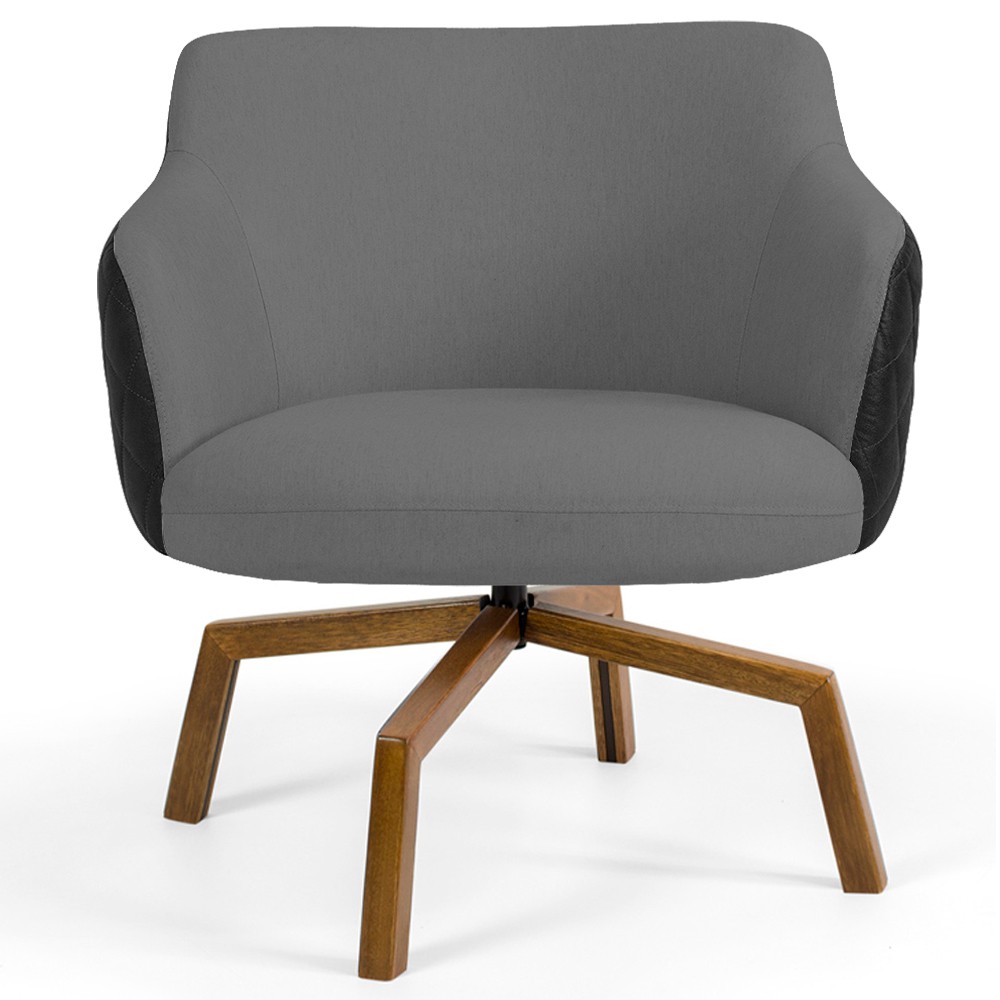 Kit 02 Poltronas Giratória Base Ka Jade D02 Linho Cinza C-416 Tressê Corano Preto - Lyam Decor