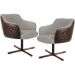 Kit 02 Poltronas Giratória Base X Jade D02 Linho Bege C-107 Tressê Corano Marrom - Lyam Decor