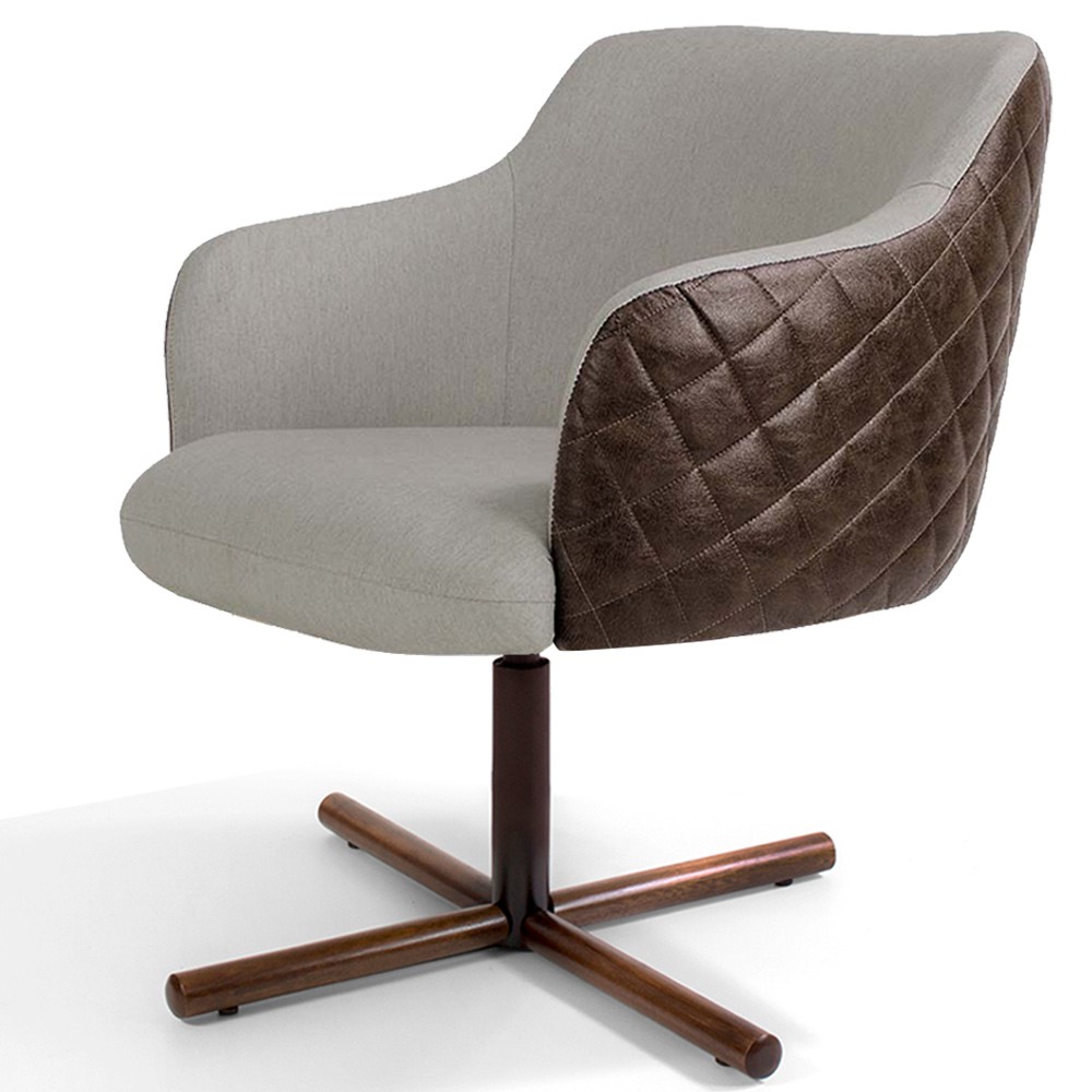 Kit 02 Poltronas Giratória Base X Jade D02 Linho Bege C-107 Tressê Corano Marrom - Lyam Decor