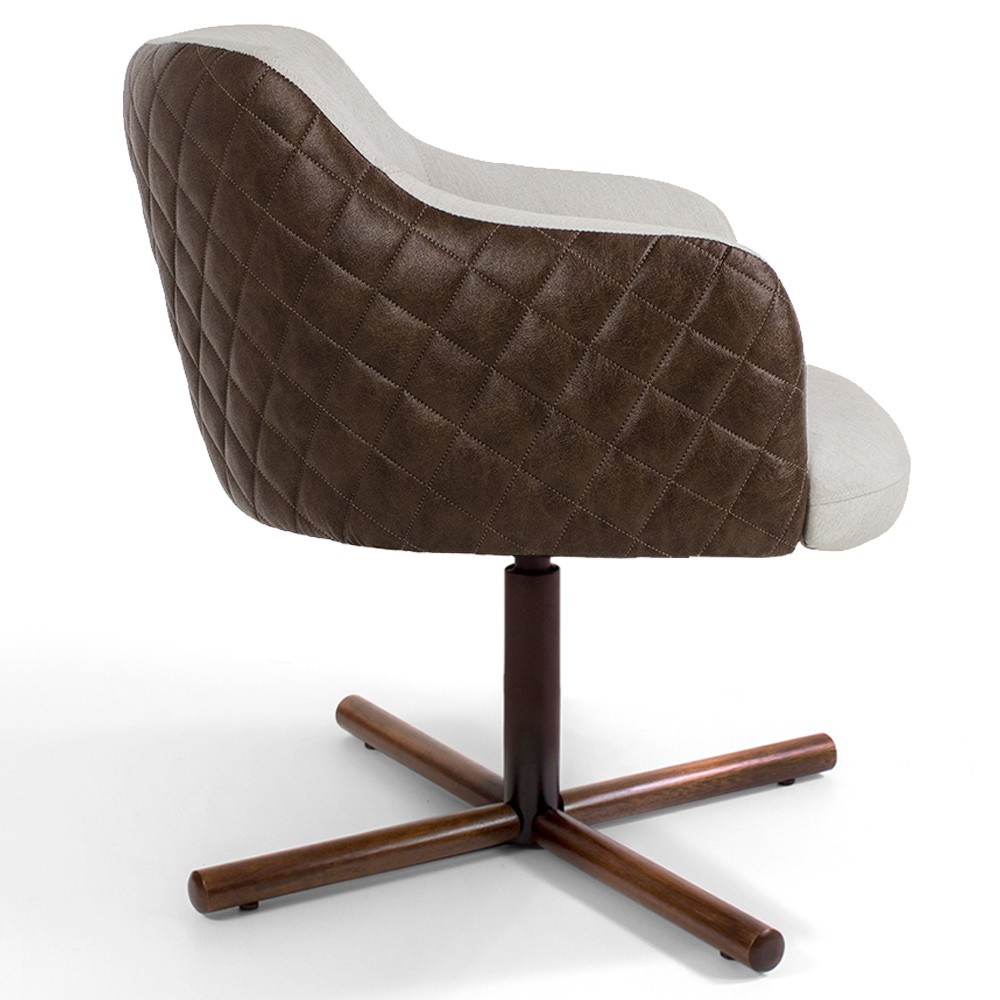 Kit 02 Poltronas Giratória Base X Jade D02 Linho Bege C-107 Tressê Corano Marrom - Lyam Decor