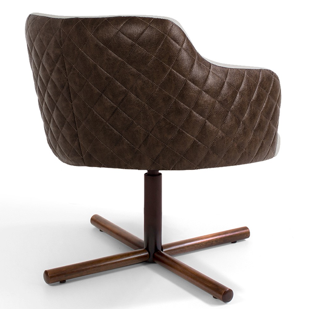 Kit 02 Poltronas Giratória Base X Jade D02 Linho Bege C-107 Tressê Corano Marrom - Lyam Decor