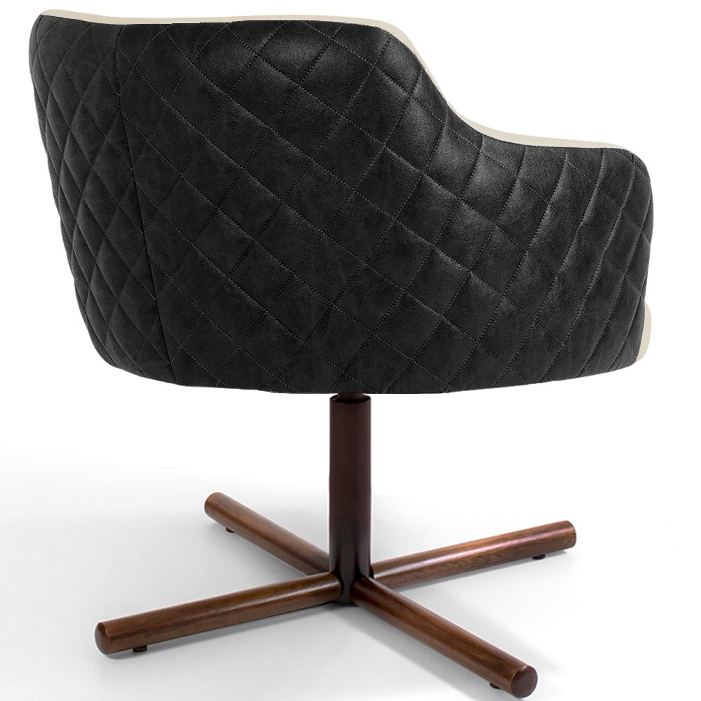 Kit 02 Poltronas Giratória Base X Jade D02 Linho Bege C-129 Tressê Corano Preto - Lyam Decor