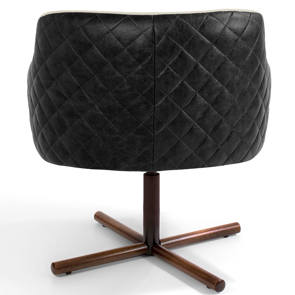 Kit 02 Poltronas Giratória Base X Jade D02 Linho Bege C-129 Tressê Corano Preto - Lyam Decor