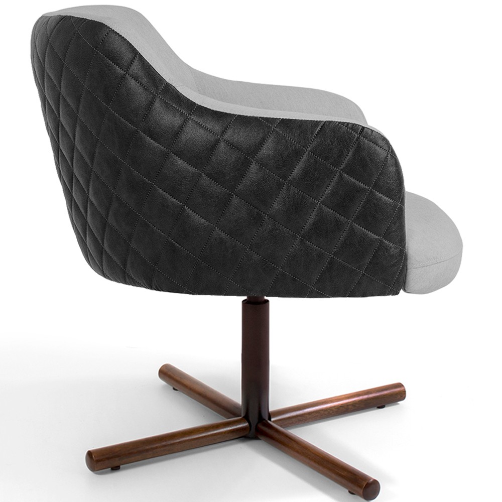 Kit 02 Poltronas Giratória Base X Jade D02 Linho Cinza C-315 Tressê Corano Preto - Lyam Decor