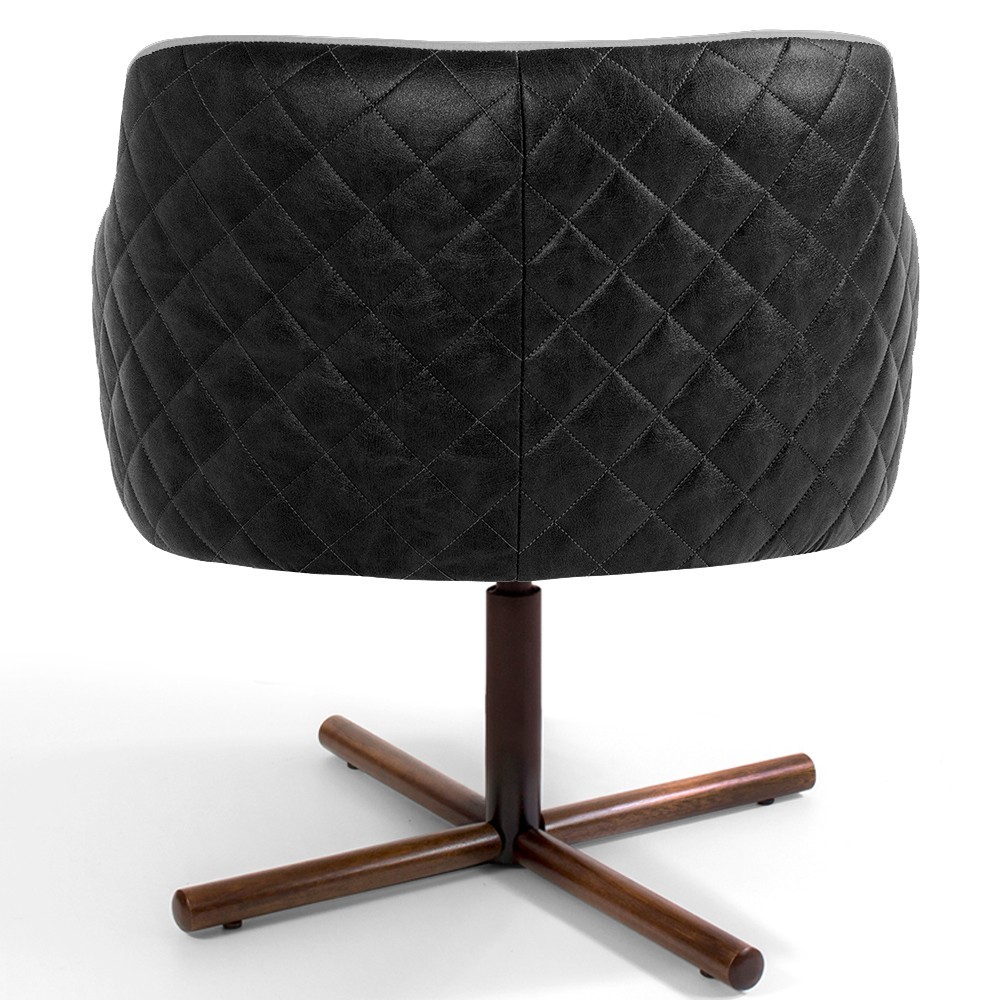 Kit 02 Poltronas Giratória Base X Jade D02 Linho Cinza C-315 Tressê Corano Preto - Lyam Decor