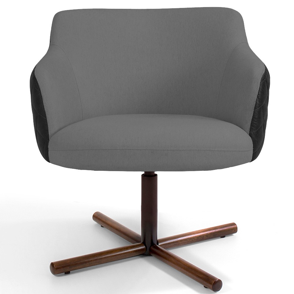 Kit 02 Poltronas Giratória Base X Jade D02 Linho Cinza C-416 Tressê Corano Preto - Lyam Decor