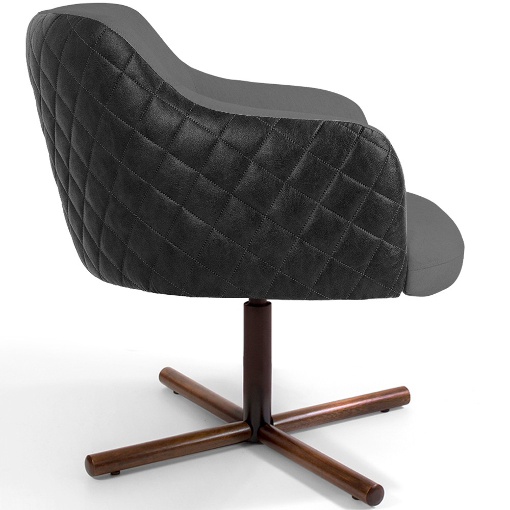 Kit 02 Poltronas Giratória Base X Jade D02 Linho Cinza C-416 Tressê Corano Preto - Lyam Decor