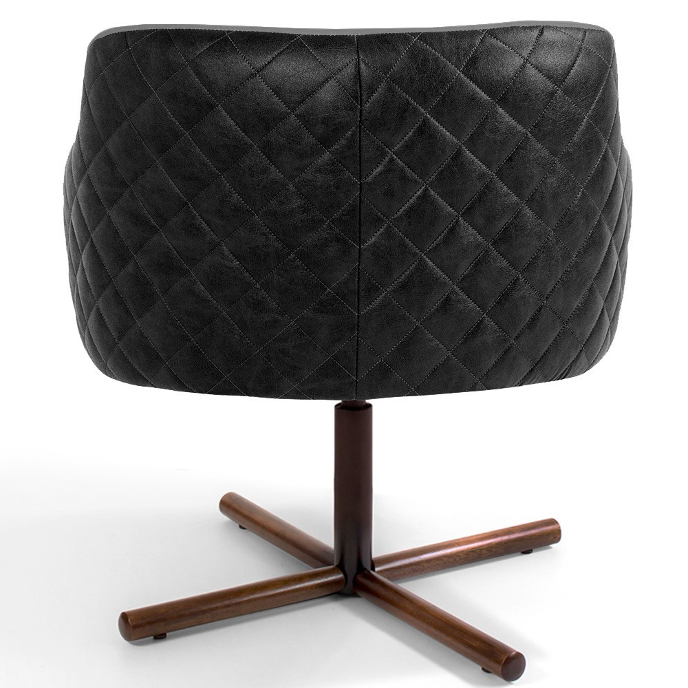 Kit 02 Poltronas Giratória Base X Jade D02 Linho Cinza C-416 Tressê Corano Preto - Lyam Decor