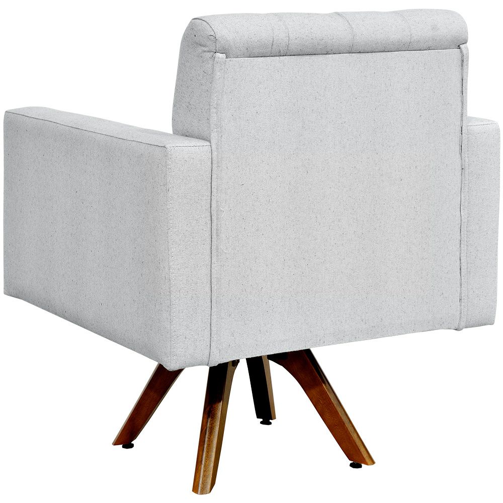 Kit 02 Poltronas Giratórias Base de Madeira Manu L02 Capitonê Linho Cinza - Lyam Decor