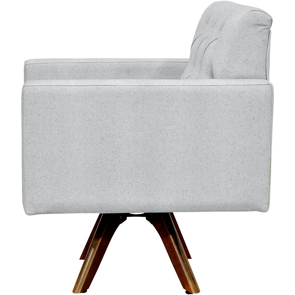Kit 02 Poltronas Giratórias Base de Madeira Manu L02 Capitonê Linho Cinza - Lyam Decor