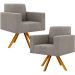 Kit 02 Poltronas Giratórias Sala de Estar Base de Madeira Helô L02 Bouclê Bege - Lyam Decor