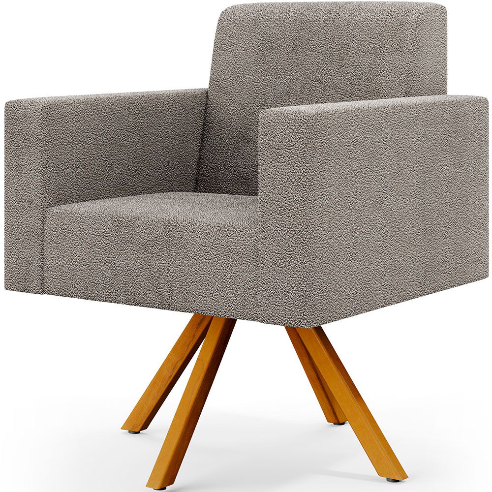 Kit 02 Poltronas Giratórias Sala de Estar Base de Madeira Helô L02 Bouclê Bege - Lyam Decor