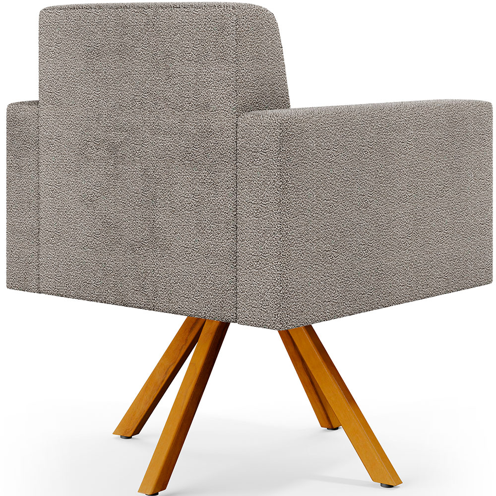 Kit 02 Poltronas Giratórias Sala de Estar Base de Madeira Helô L02 Bouclê Bege - Lyam Decor