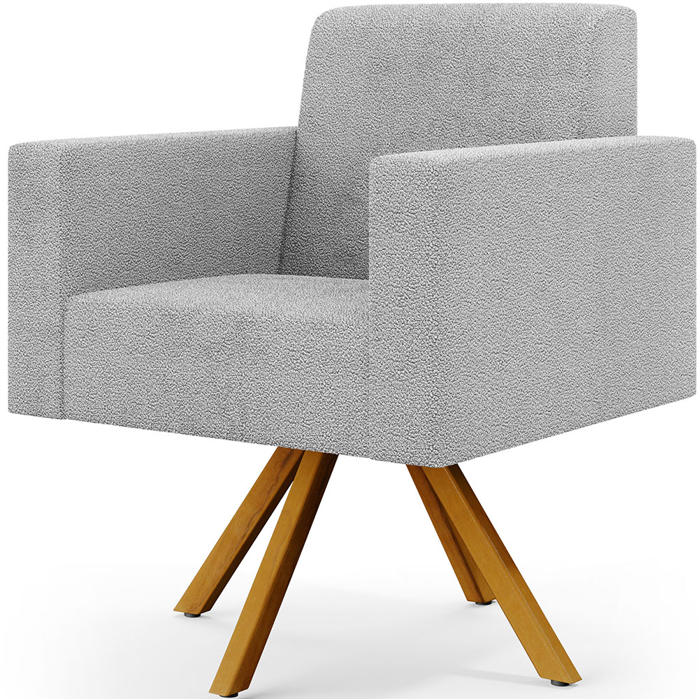 Kit 02 Poltronas Giratórias Sala de Estar Base de Madeira Helô L02 Bouclê Cinza - Lyam Decor
