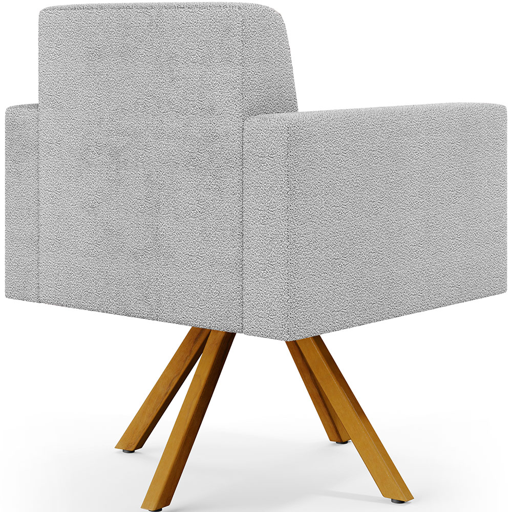 Kit 02 Poltronas Giratórias Sala de Estar Base de Madeira Helô L02 Bouclê Cinza - Lyam Decor