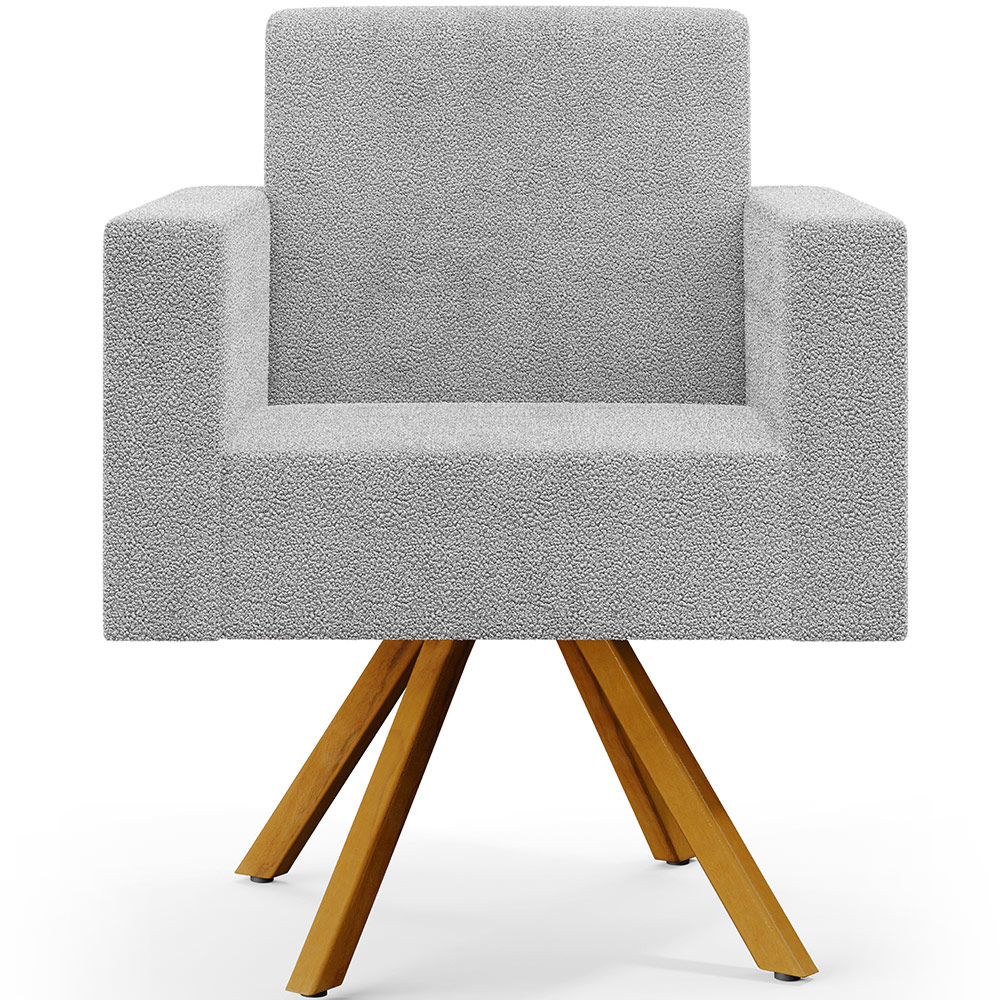 Kit 02 Poltronas Giratórias Sala de Estar Base de Madeira Helô L02 Bouclê Cinza - Lyam Decor